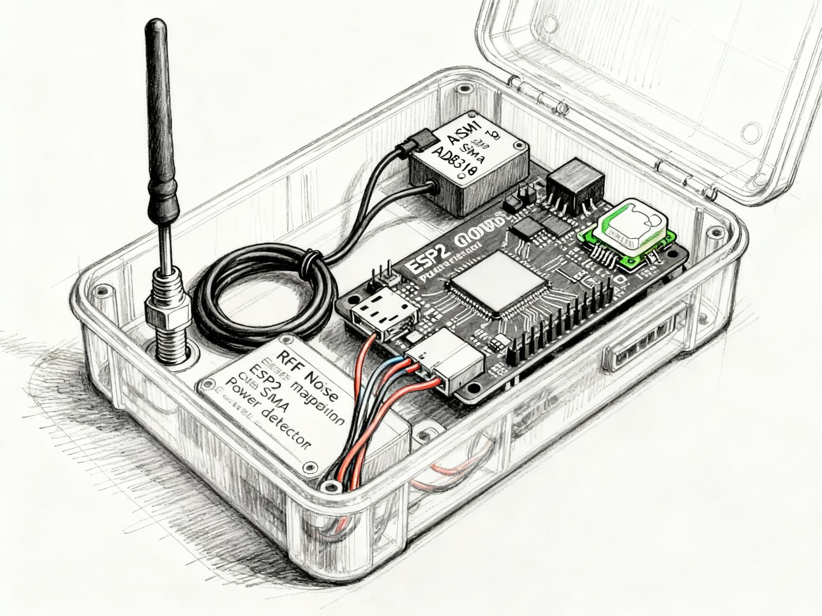 System circuit diagram – ESP32-based RF monitoring unit